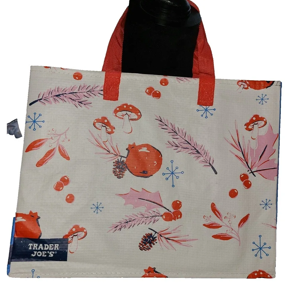 NWOT Trader Joe's 2024 Christmas Holiday Mini Gift Bag White Red Blue Murshrooms
